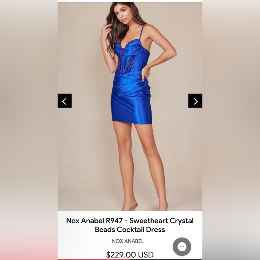 NWOT NOX SIZE 8 Stunning Blue Satin Dress with Beaded Details